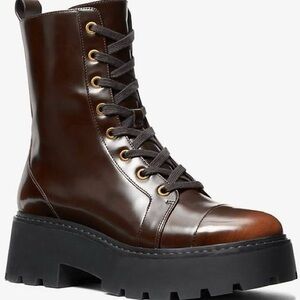 NEW MICHAEL KORS Womens Blake Bootie Size 7M Lace-Up Combat Side-Zip Round Toe